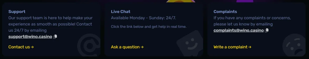 wino casino support